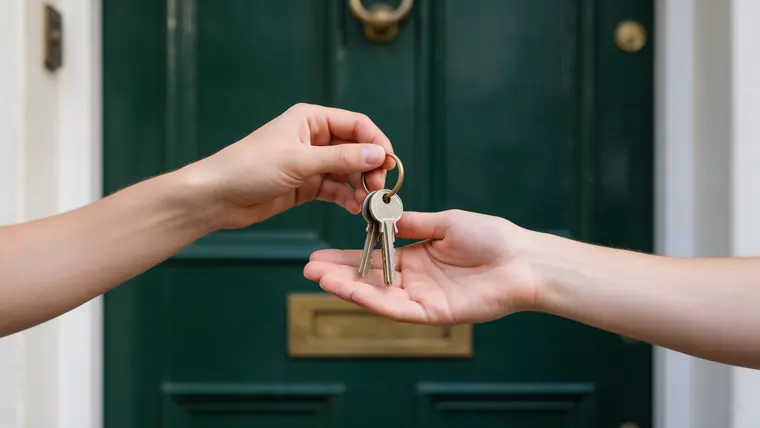 Keys being handed over at a front door